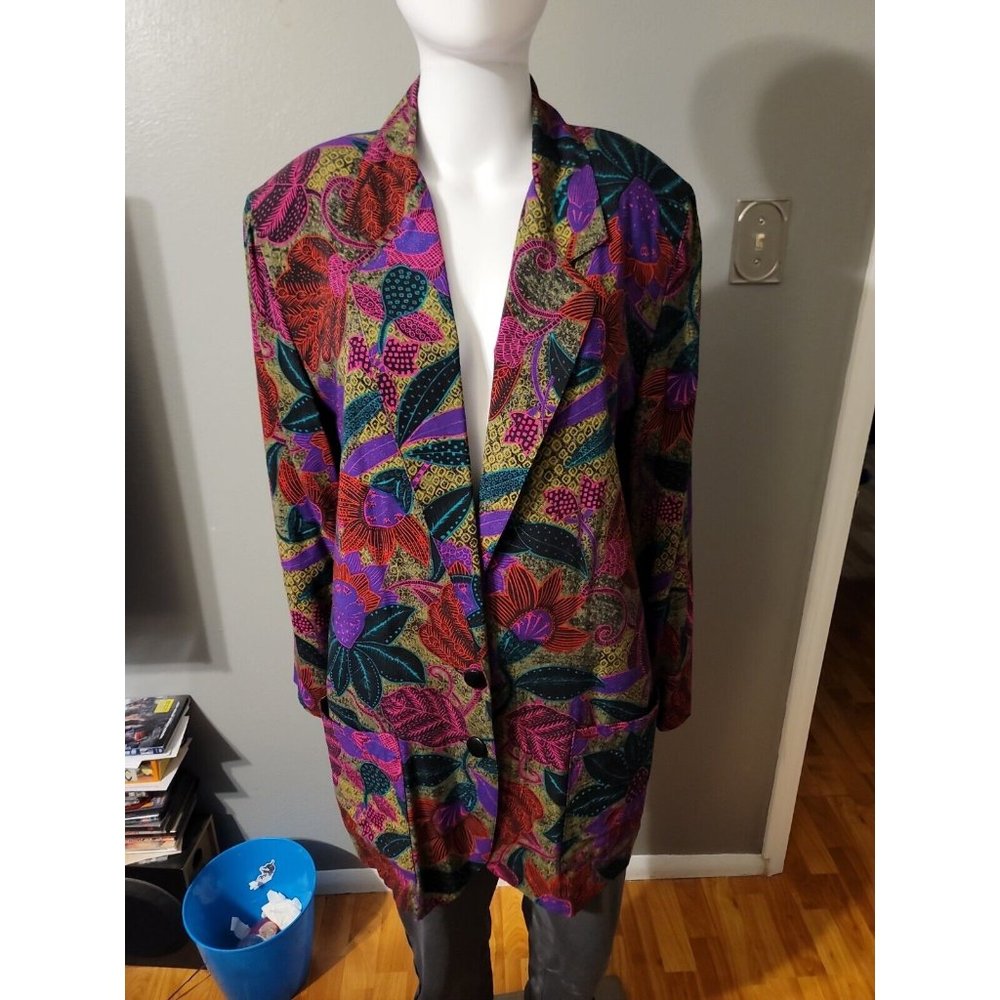 Harvest Time Vintage Floral Button Blazer Size 10 Shoulder Pads USA